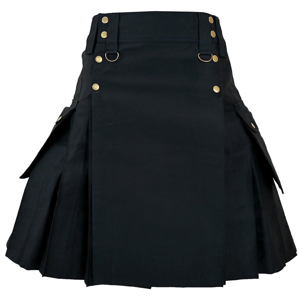 Scottish Men Highlander Kilt Black Men Cotton kilt With 6 pockets